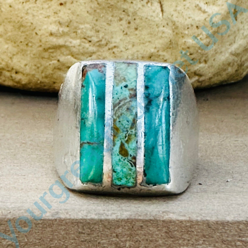Old Navajo Ingot Formed Sterling Silver Turquoise Ring Size 10