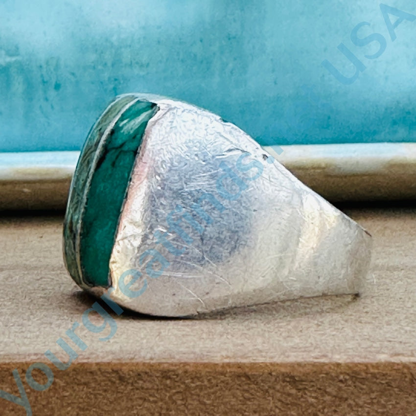 Old Navajo Ingot Formed Sterling Silver Turquoise Ring Size 10