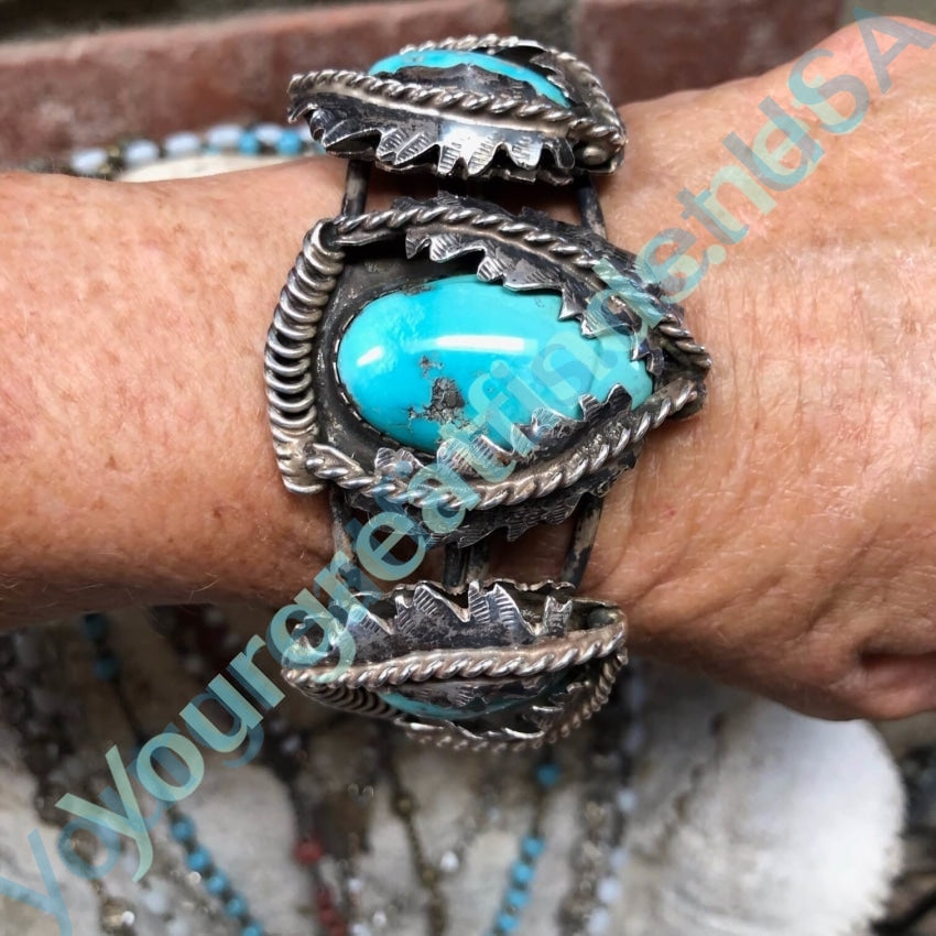 Old Navajo Morenci Turquoise Bracelet Sterling Silver Yourgreatfinds