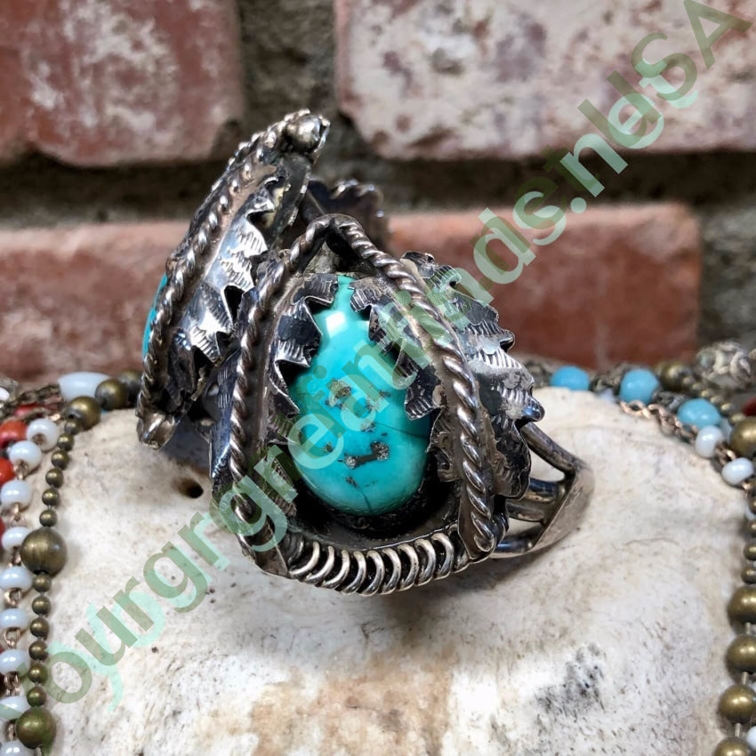 Old Navajo Morenci Turquoise Bracelet Sterling Silver Yourgreatfinds