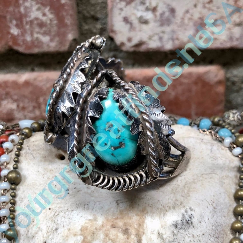 Old Navajo Morenci Turquoise Bracelet Sterling Silver Yourgreatfinds