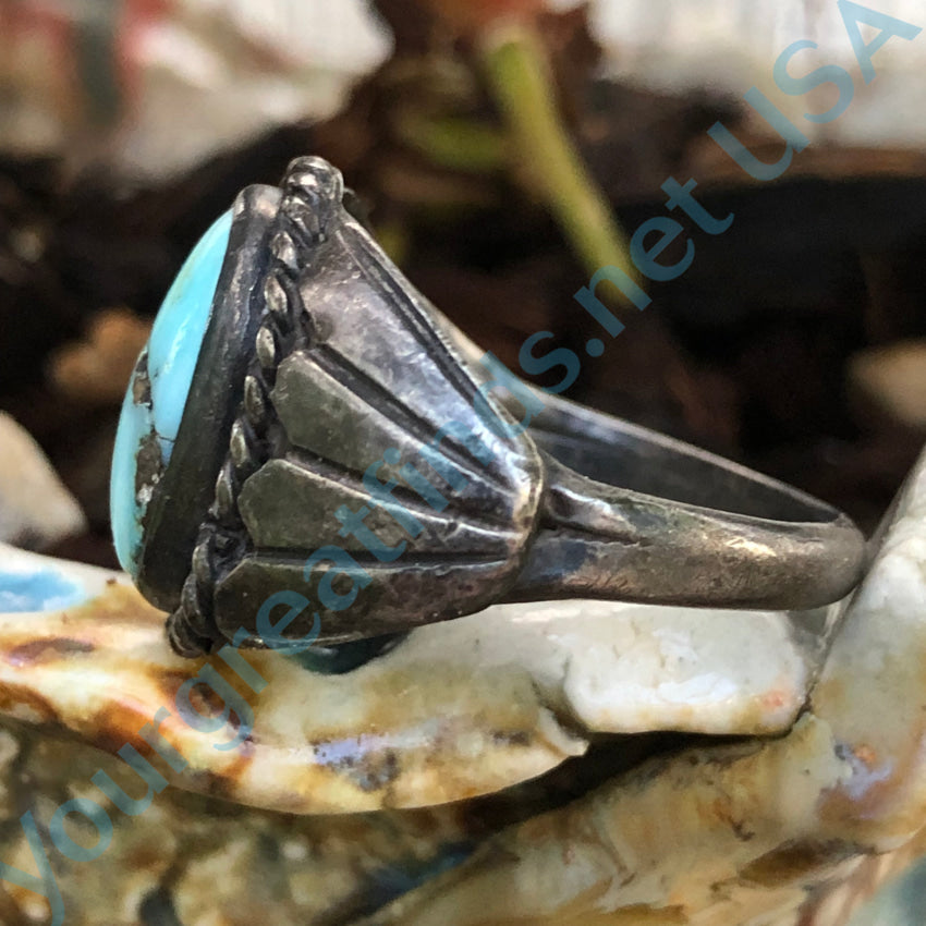 Old Navajo Pale Blue Turquoise Ring Size 11