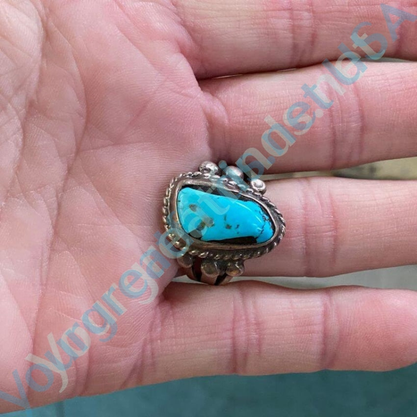 Old Navajo Raindrop Ring with Carlin Mine Turquoise in Sterling Silver Size 10 Yourgreatfinds