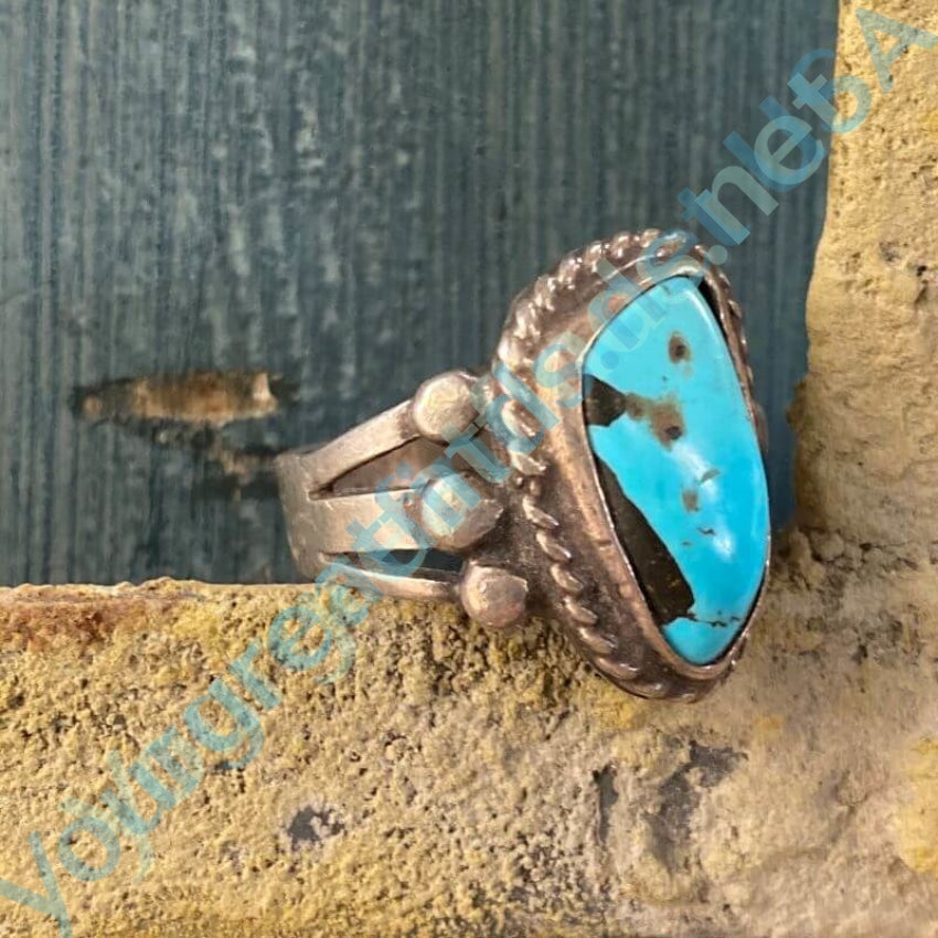 Old Navajo Raindrop Ring with Carlin Mine Turquoise in Sterling Silver Size 10 Yourgreatfinds