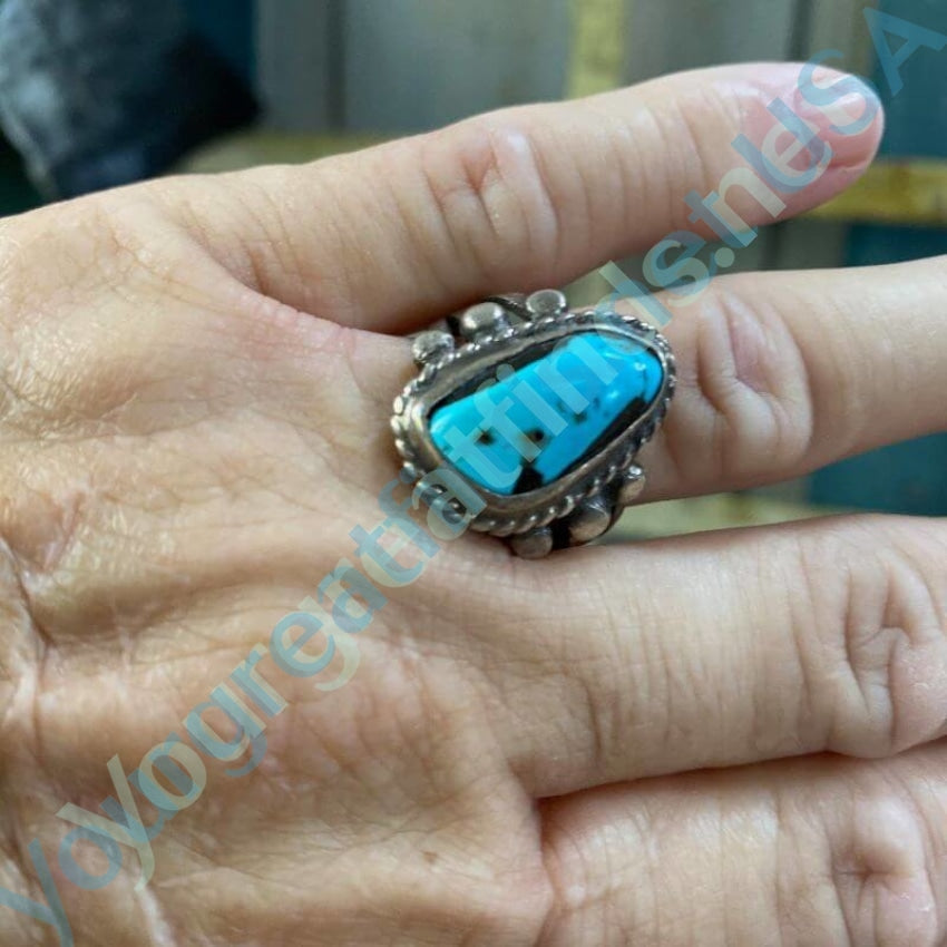 Old Navajo Raindrop Ring with Carlin Mine Turquoise in Sterling Silver Size 10 Yourgreatfinds