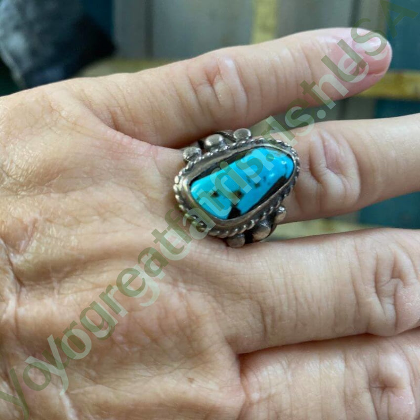 Old Navajo Raindrop Ring with Carlin Mine Turquoise in Sterling Silver Size 10 Yourgreatfinds