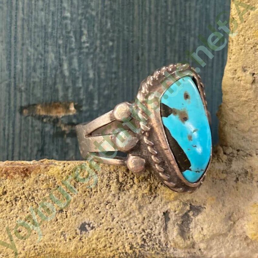 Old Navajo Raindrop Ring with Carlin Mine Turquoise in Sterling Silver Size 10 Yourgreatfinds