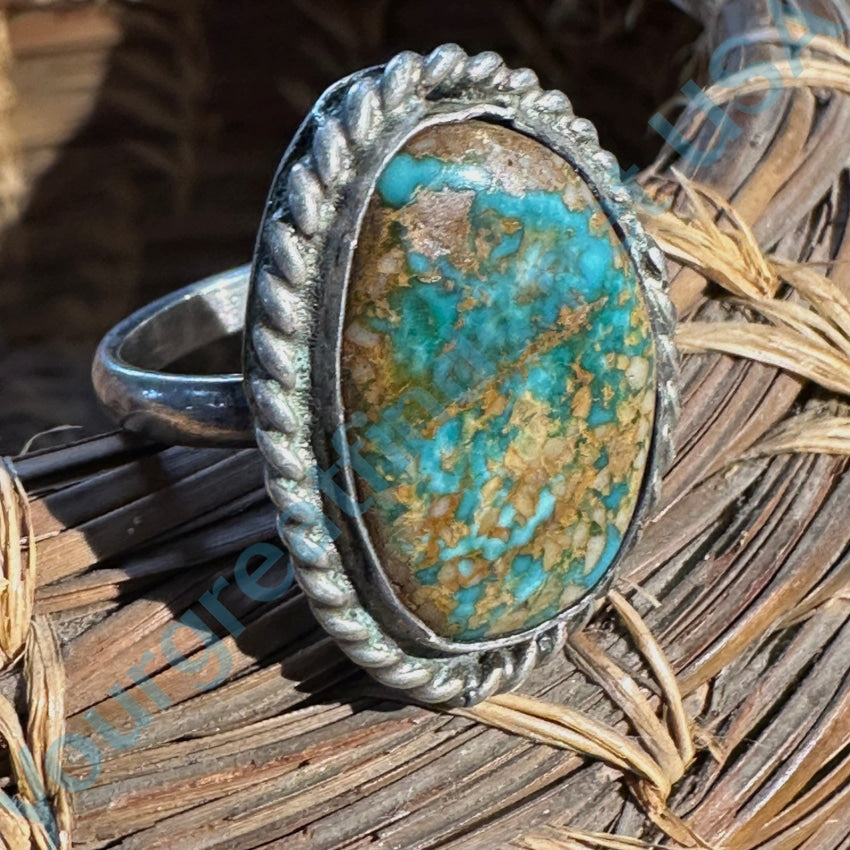 Old Navajo Ring Spider Web Turquoise Sterling Silver Size 10.5