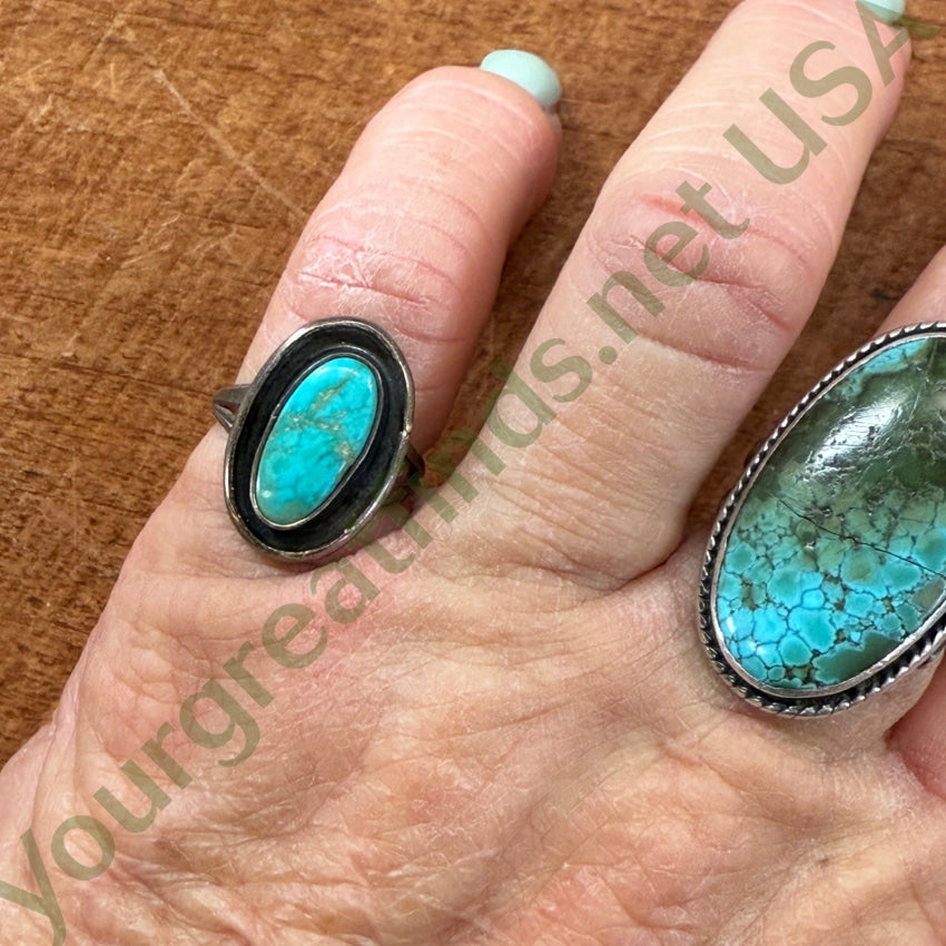 Old Navajo Ring Sterling Silver & Turquoise Size 5 ring