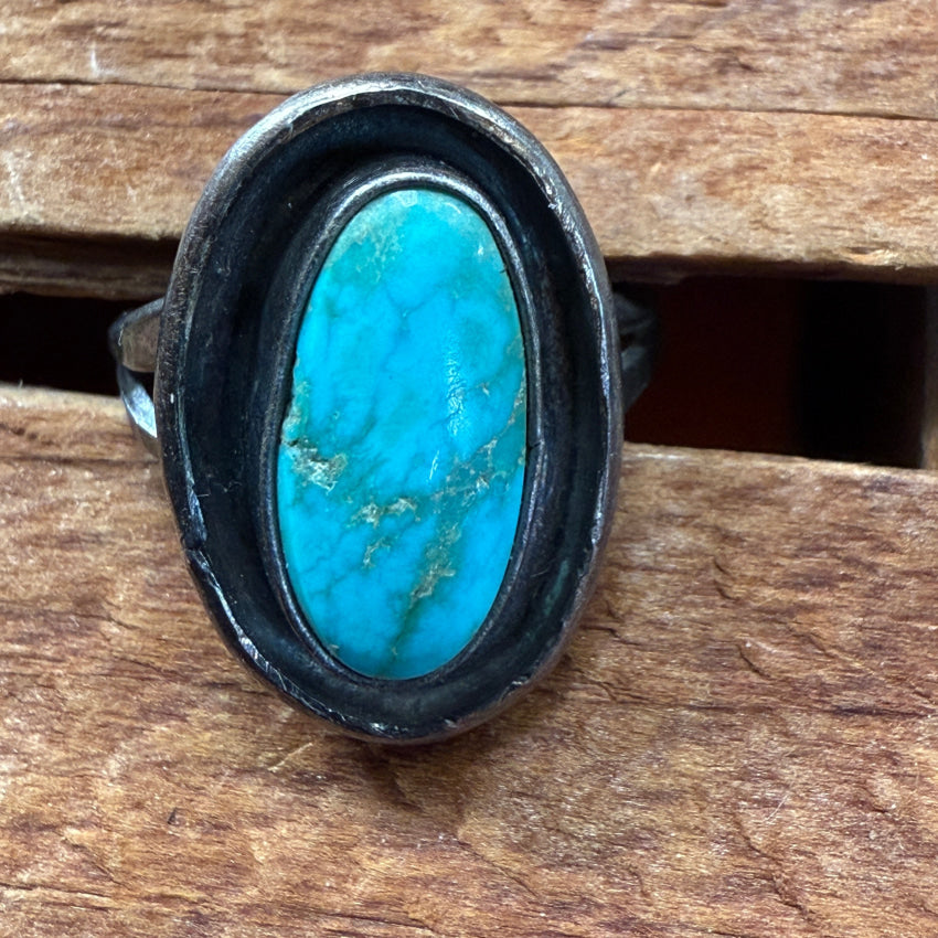 Old Navajo Ring Sterling Silver & Turquoise Size 5 ring