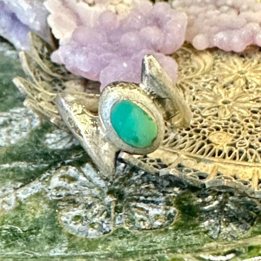 Old Navajo Sand Cast Sterling Silver Turquoise Ring Size 5.5