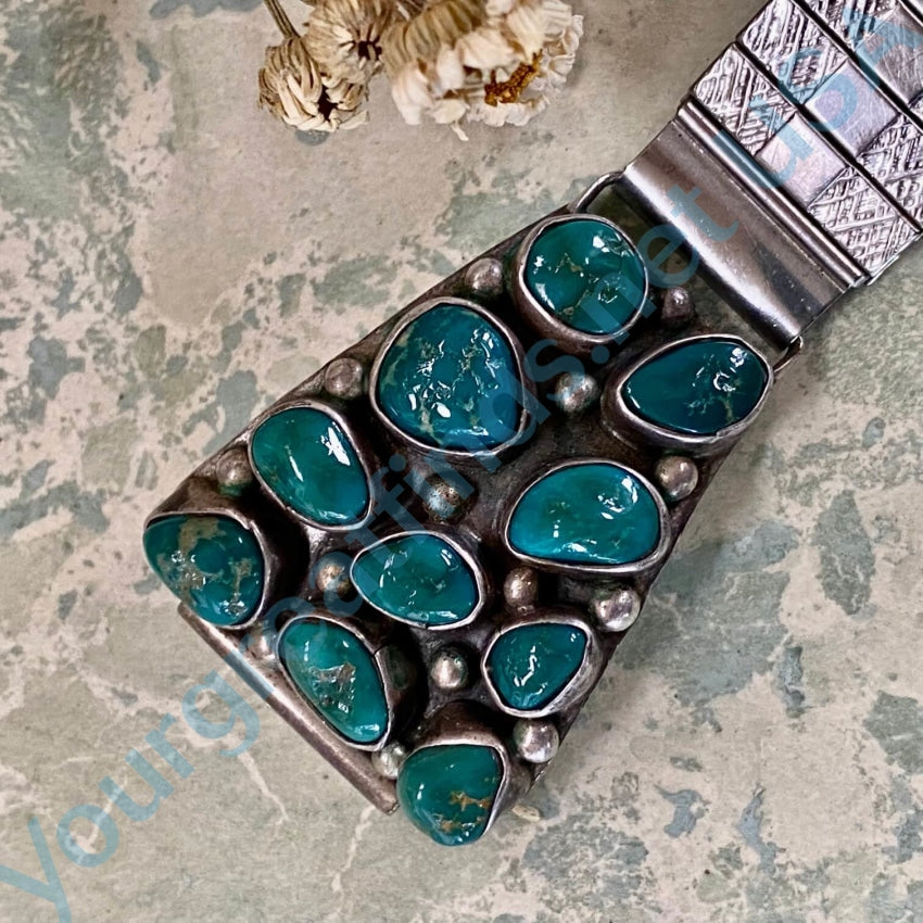 Old Navajo Sterling Silver Cluster Turquoise Watch Band Accessories