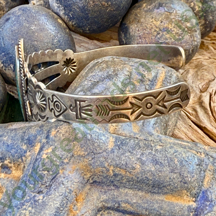 Old Navajo Sterling Silver Friendship Bracelet No.8 Turquoise Fred Harvey pin