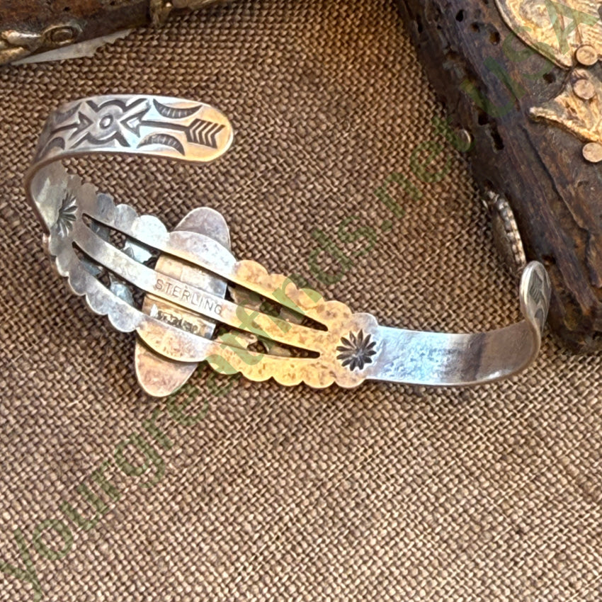 Old Navajo Sterling Silver Friendship Bracelet No.8 Turquoise Fred Harvey pin