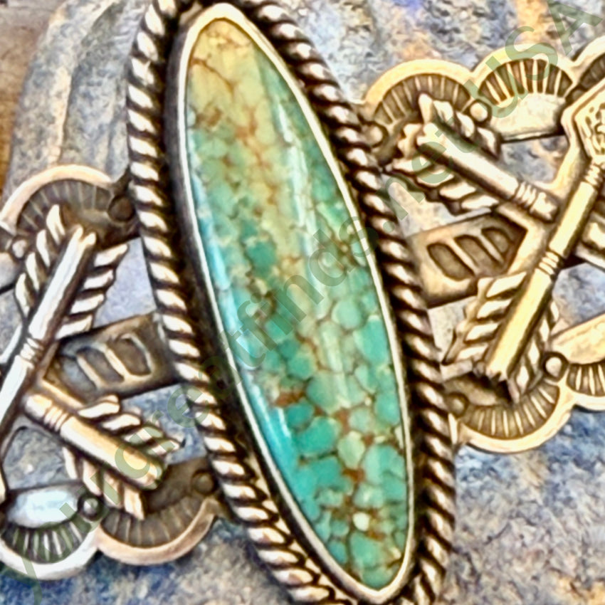 Old Navajo Sterling Silver Friendship Bracelet No.8 Turquoise Fred Harvey pin