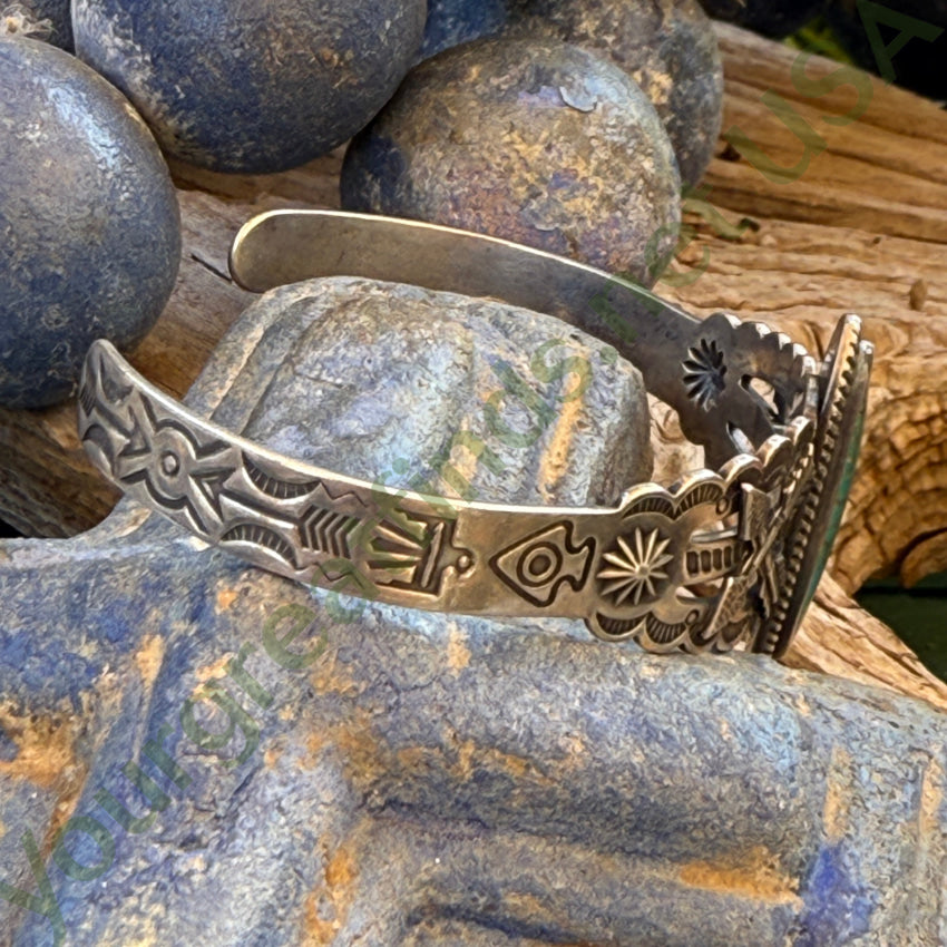 Old Navajo Sterling Silver Friendship Bracelet No.8 Turquoise Fred Harvey pin