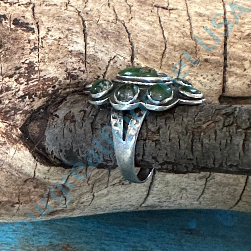 Old Navajo Sterling Silver Green Turquoise Cluster Ring 5.5