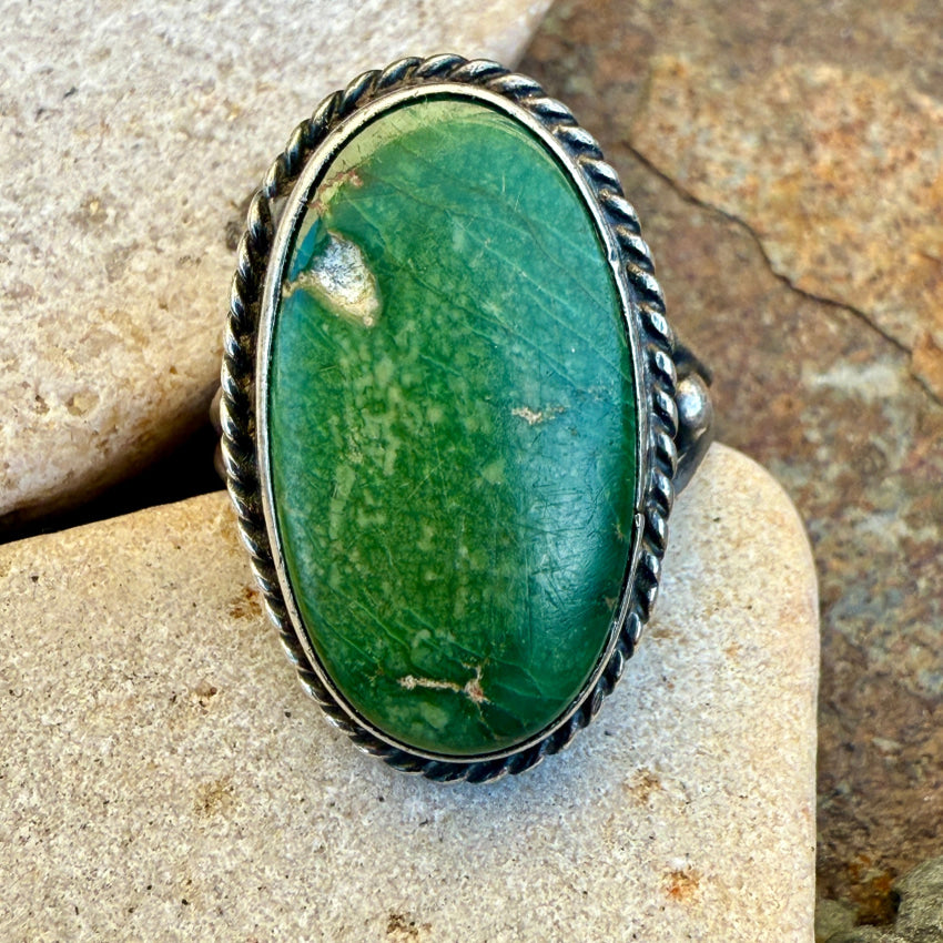 Old Navajo Sterling Silver & Green Turquoise Ring 5.5 Fred Harvey ring
