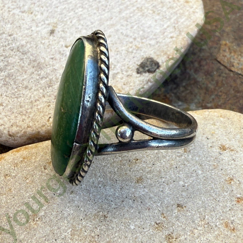 Old Navajo Sterling Silver & Green Turquoise Ring 5.5 Fred Harvey ring