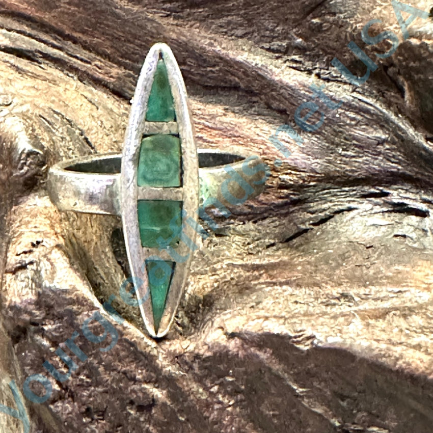 Old Navajo Sterling Silver Long Ring Turquoise Inlay Size 9