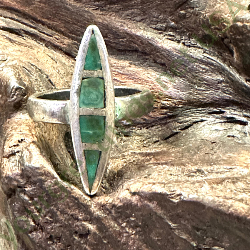 Old Navajo Sterling Silver Long Ring Turquoise Inlay Size 9