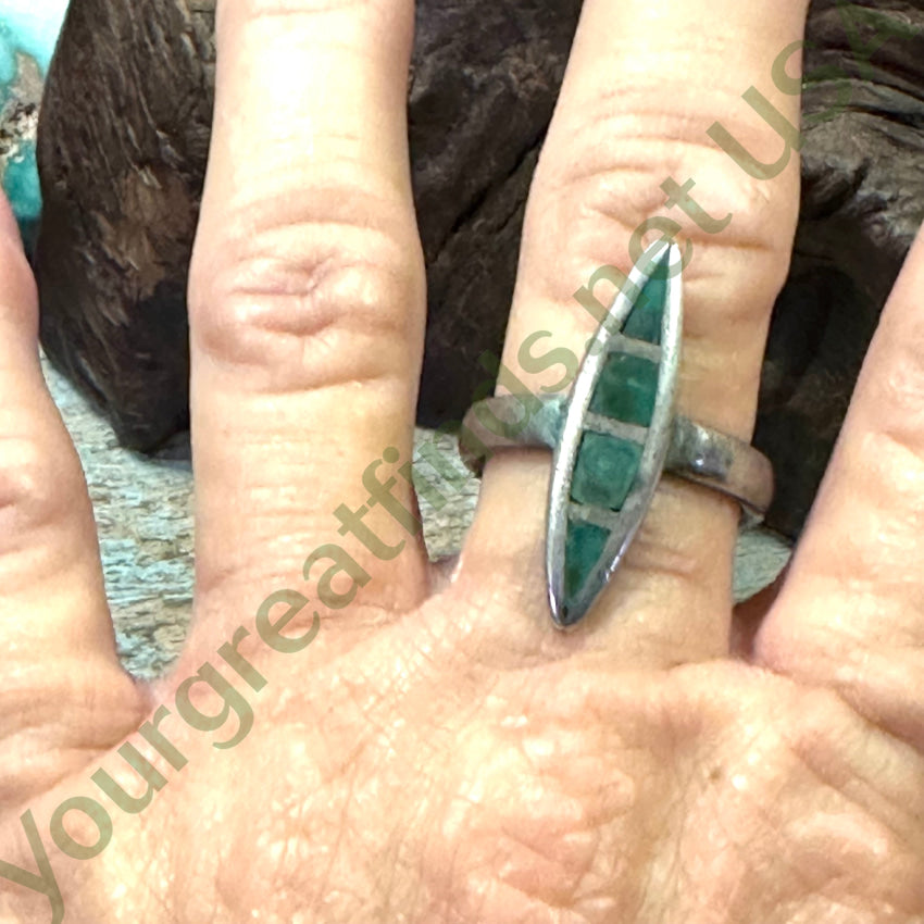 Old Navajo Sterling Silver Long Ring Turquoise Inlay Size 9