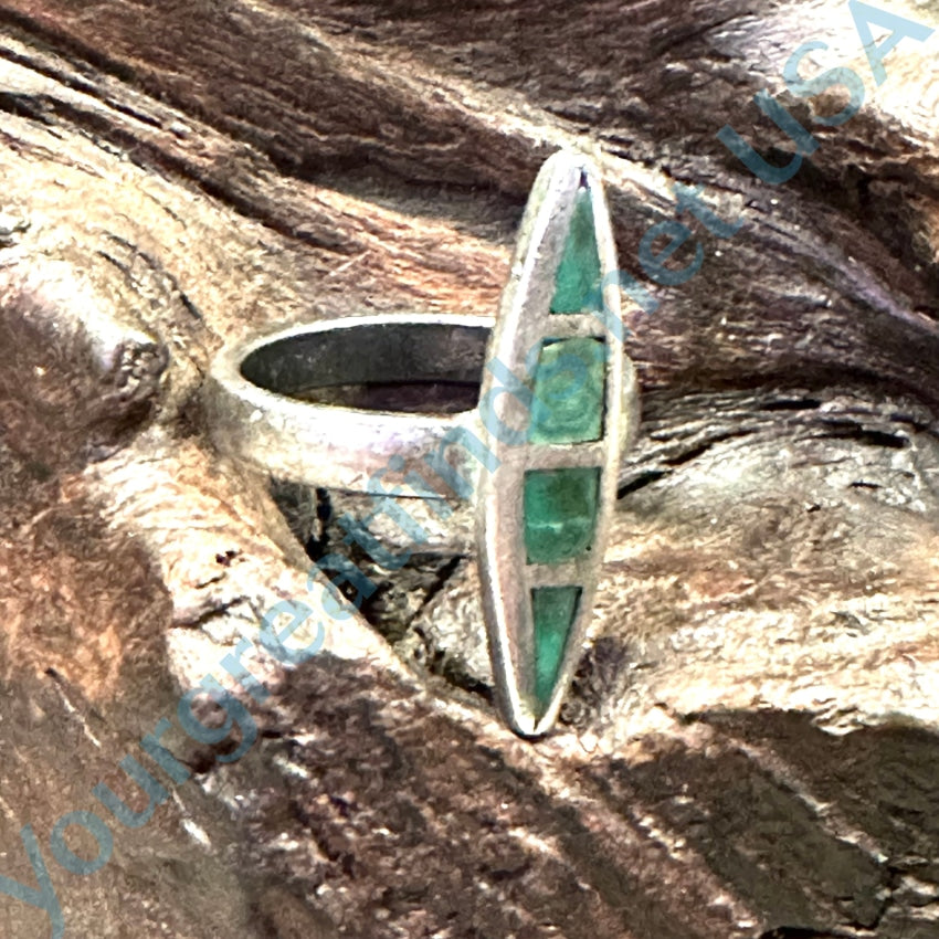 Old Navajo Sterling Silver Long Ring Turquoise Inlay Size 9
