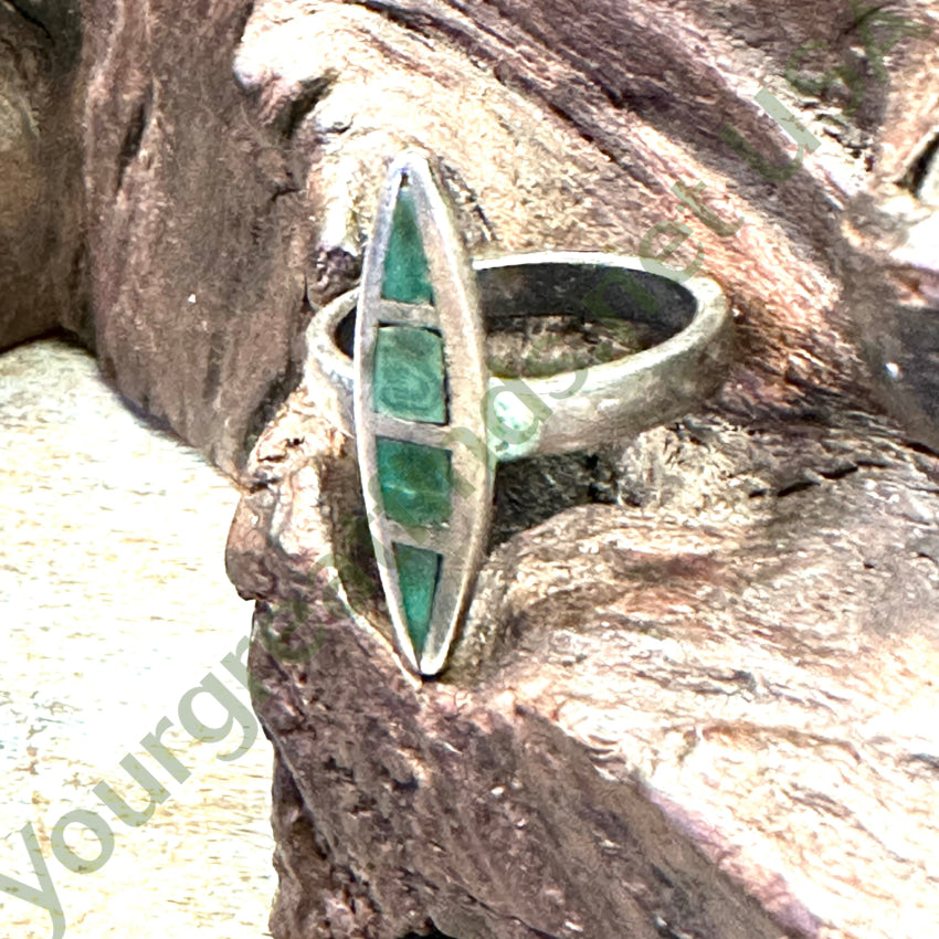 Old Navajo Sterling Silver Long Ring Turquoise Inlay Size 9