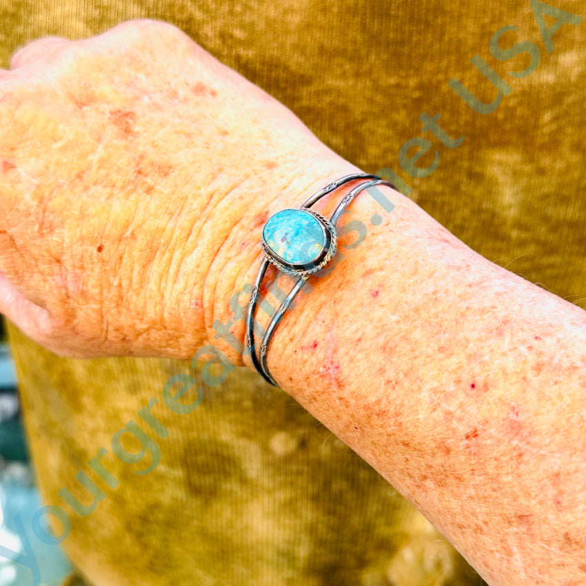 Old Navajo Sterling Silver & Natural Turquoise Cuff Bracelet Bracelet