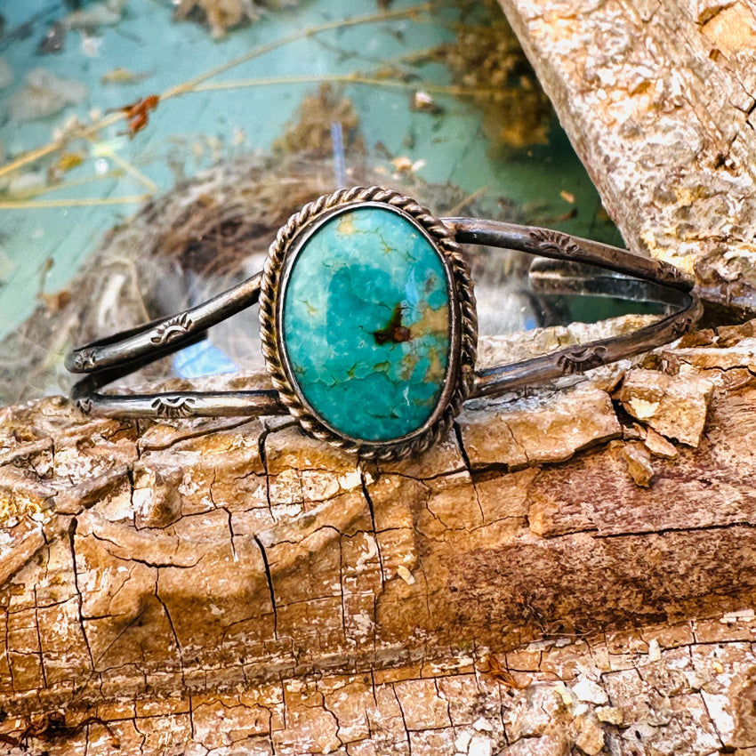 Old Navajo Sterling Silver & Natural Turquoise Cuff Bracelet Bracelet