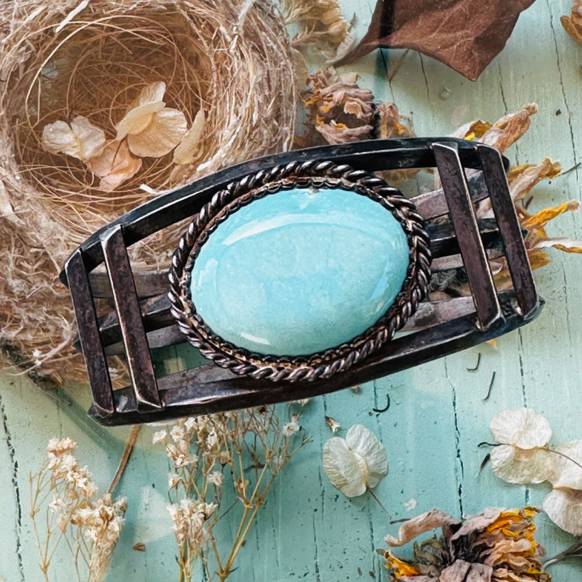 Old Navajo Sterling Silver Pale Turquoise Cuff Bracelet