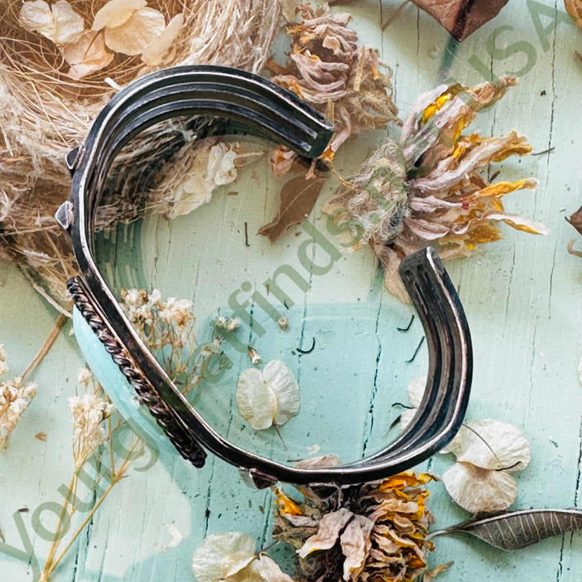 Old Navajo Sterling Silver Pale Turquoise Cuff Bracelet