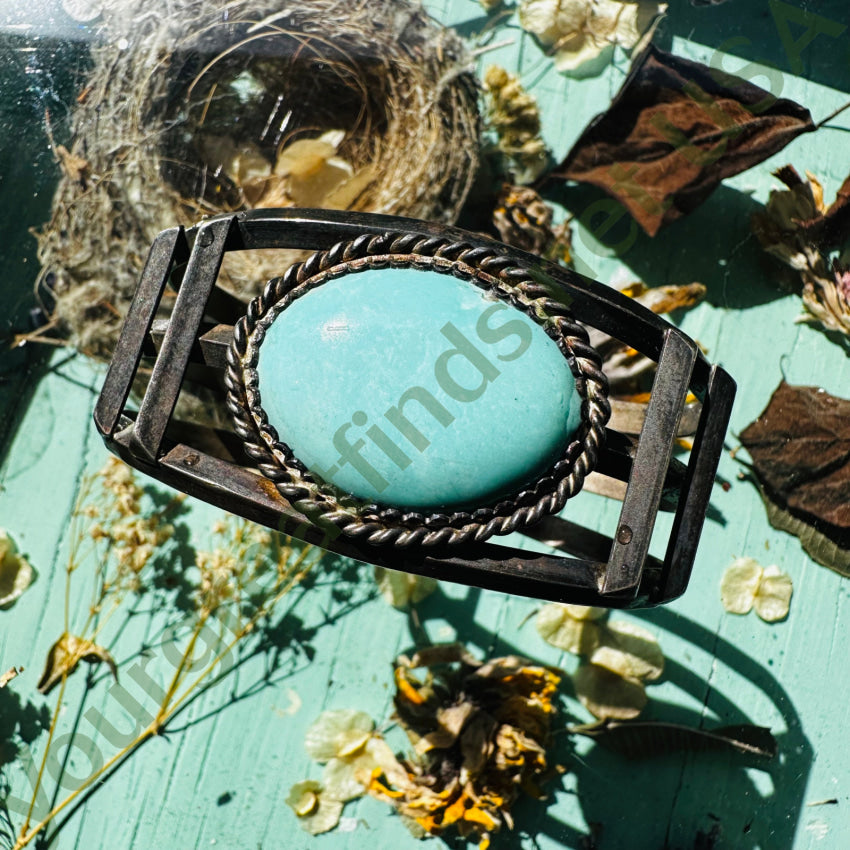 Old Navajo Sterling Silver Pale Turquoise Cuff Bracelet