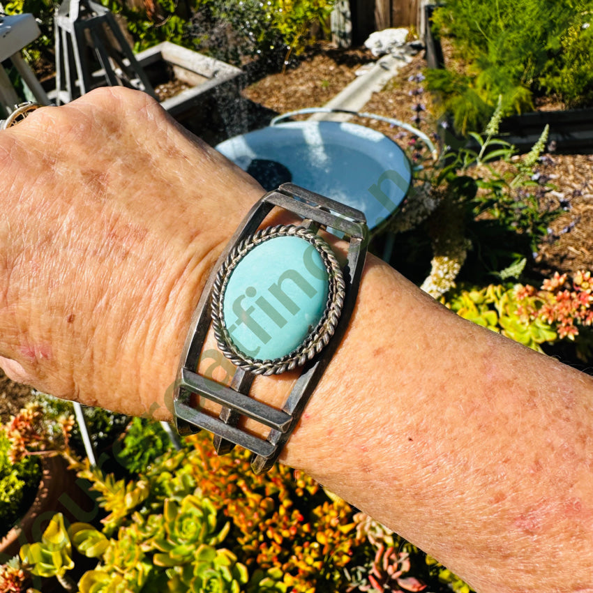Old Navajo Sterling Silver Pale Turquoise Cuff Bracelet