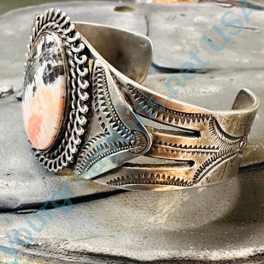 Old Navajo Sterling Silver & Petrified Wood Cuff Bracelet