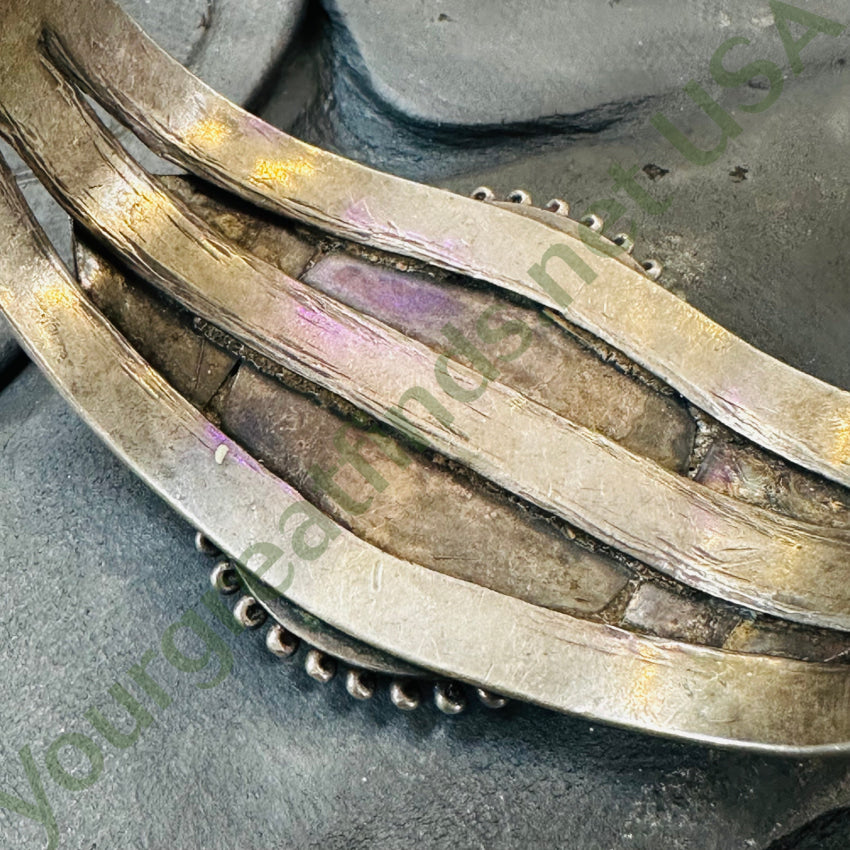 Old Navajo Sterling Silver & Petrified Wood Cuff Bracelet