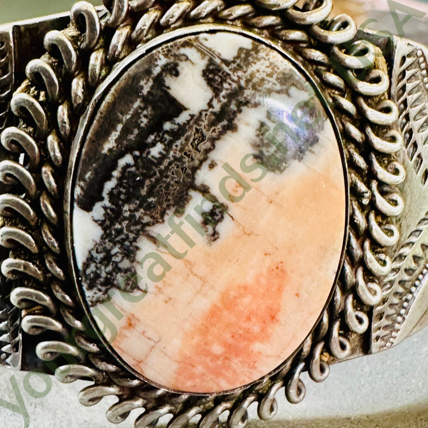 Old Navajo Sterling Silver & Petrified Wood Cuff Bracelet