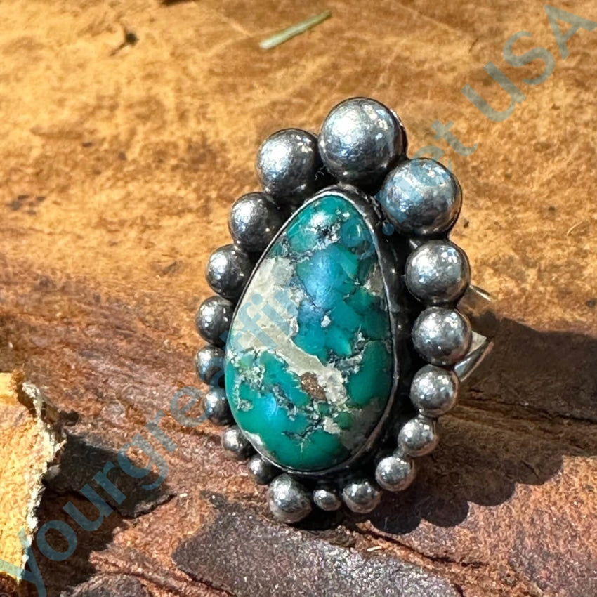 Old Navajo Sterling Silver Raindrop Ring Quartz Turquoise 5