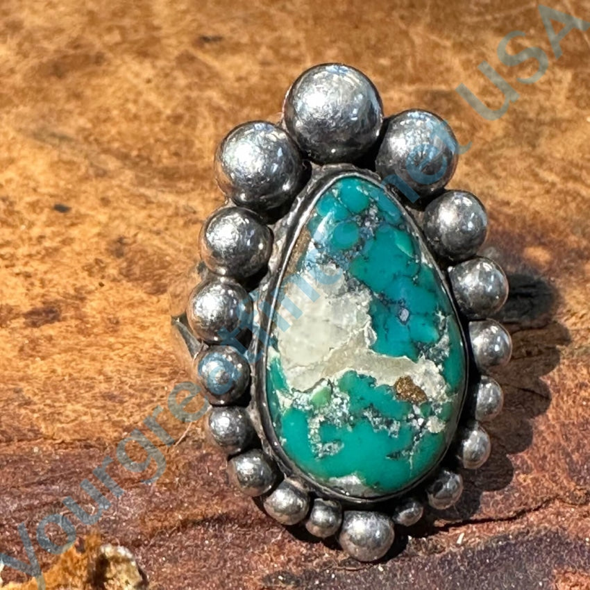 Old Navajo Sterling Silver Raindrop Ring Quartz Turquoise 5