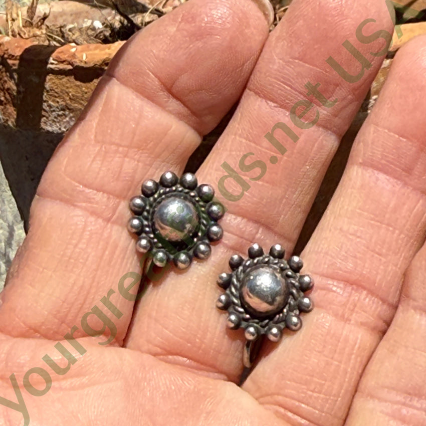 Old Navajo Sterling Silver Satellite Orb Screw Back Earrings pin