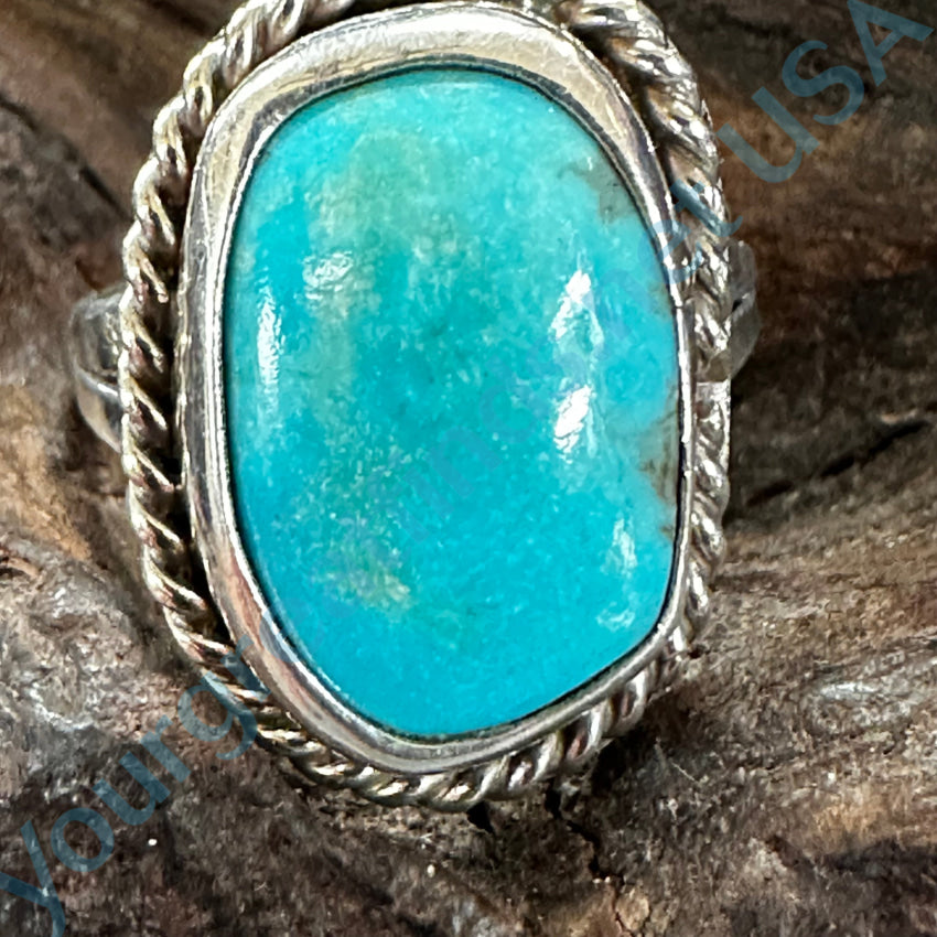 Old Navajo Sterling Silver Sky Blue Turquoise Ring Size 8.75 Ring