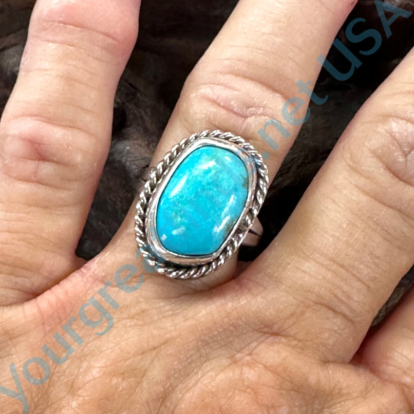 Old Navajo Sterling Silver Sky Blue Turquoise Ring Size 8.75 Ring