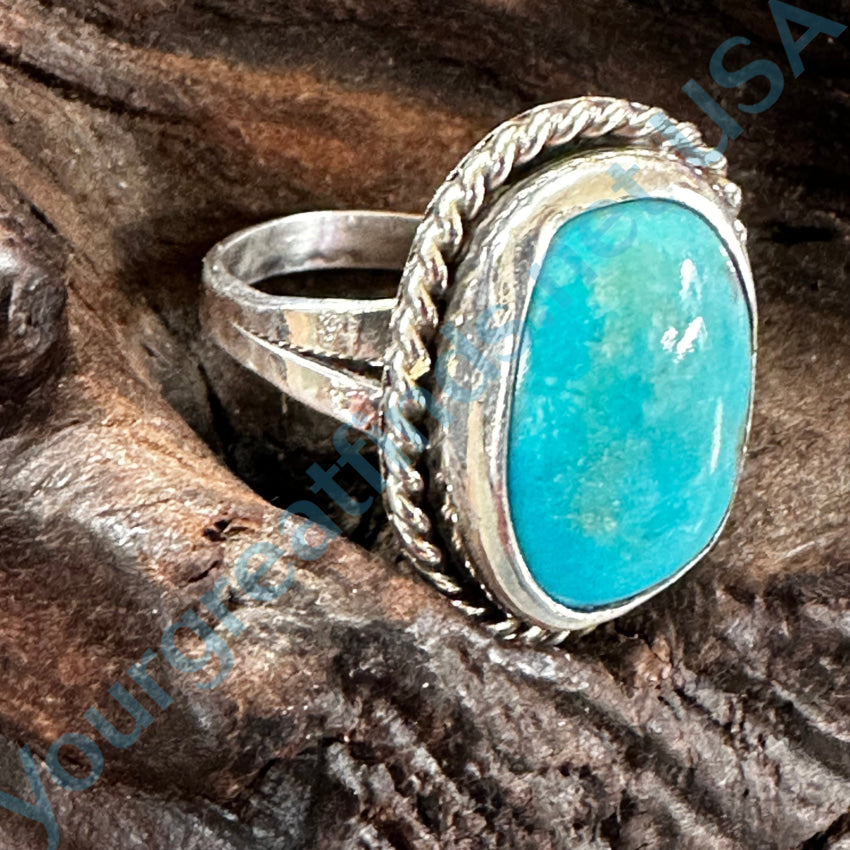 Old Navajo Sterling Silver Sky Blue Turquoise Ring Size 8.75 Ring