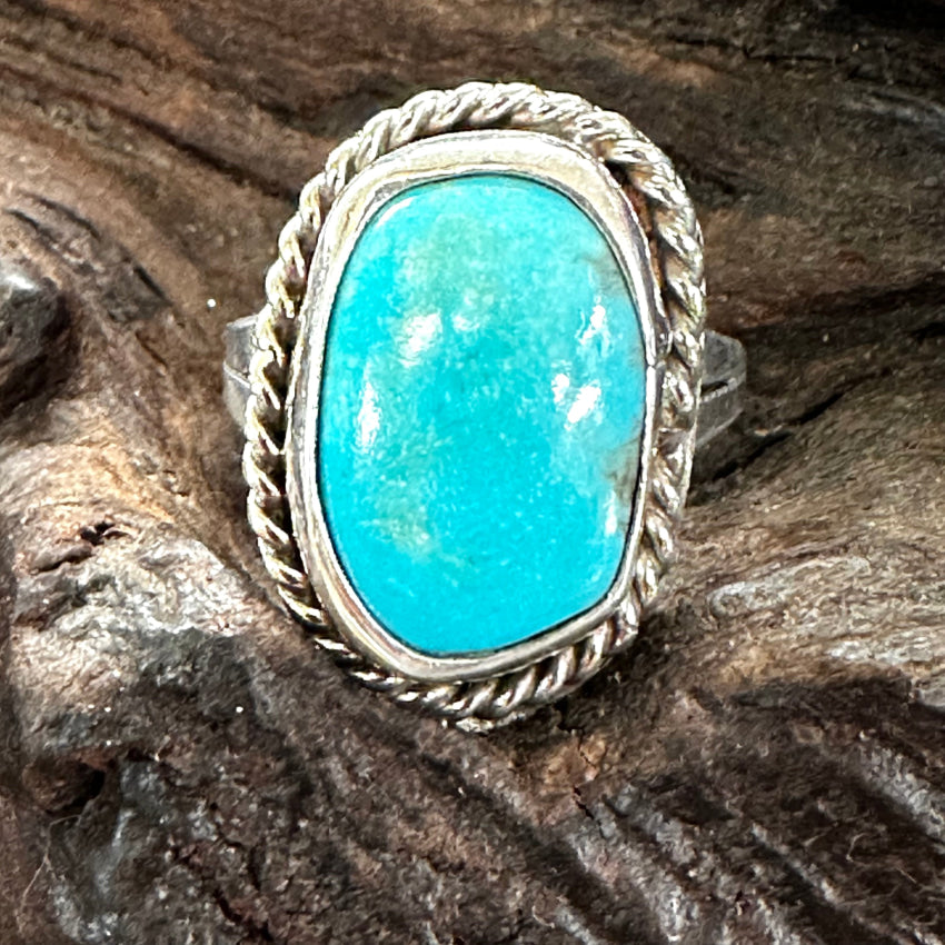 Old Navajo Sterling Silver Sky Blue Turquoise Ring Size 8.75 Ring