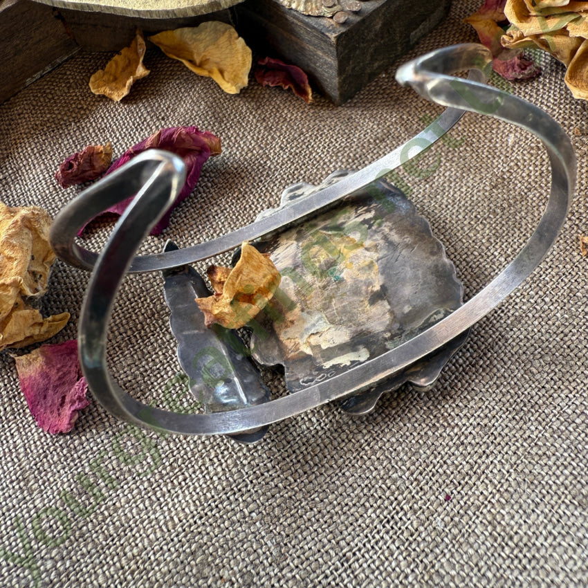 Old Navajo Sterling Silver & Spider Web Turquoise Double Feather Bracelet necklace