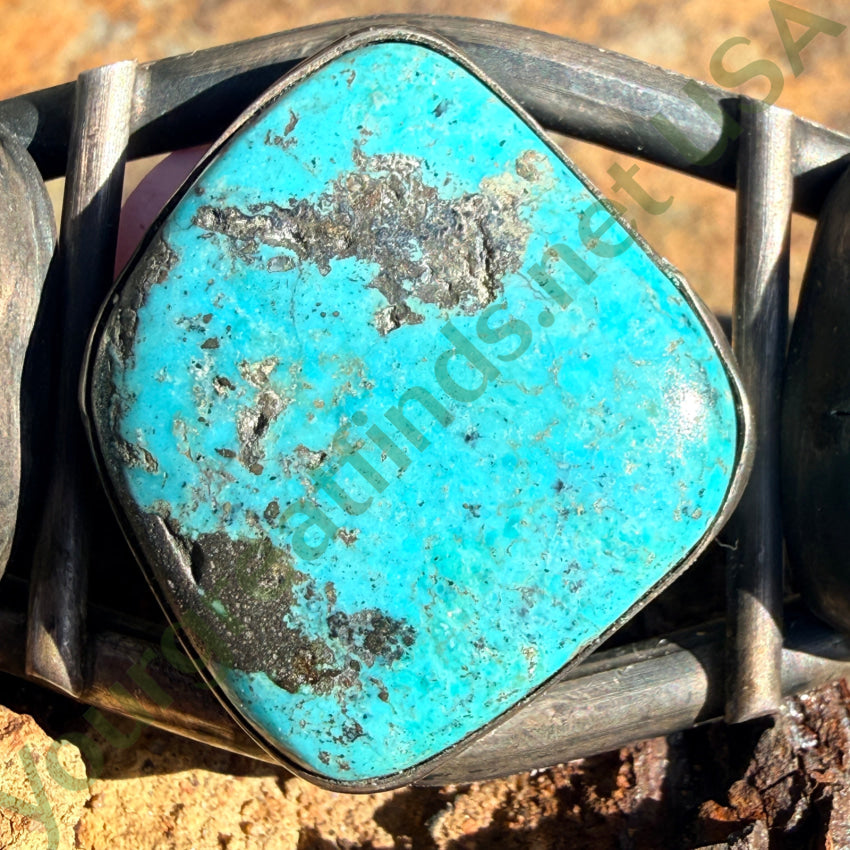 Old Navajo Sterling Silver & Turquoise 3 Stone Cuff Bracelet cuff bracelet