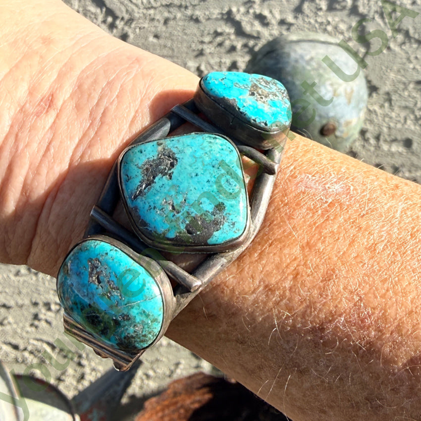 Old Navajo Sterling Silver & Turquoise 3 Stone Cuff Bracelet cuff bracelet