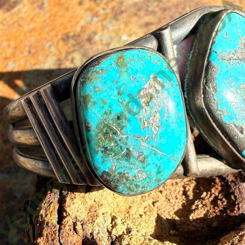 Old Navajo Sterling Silver & Turquoise 3 Stone Cuff Bracelet cuff bracelet