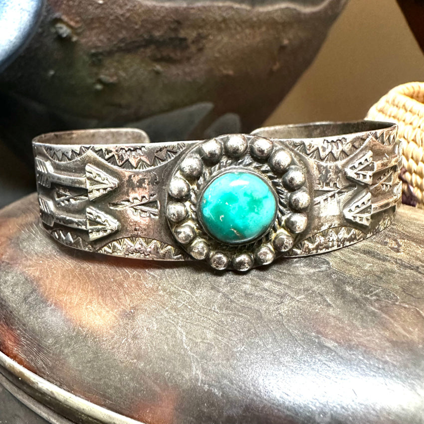 Old Navajo Sterling Silver & Turquoise Arrow Bracelet Fred Harvey Bracelet