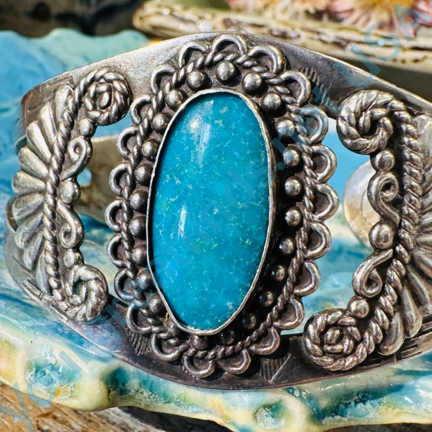 Old Navajo Sterling Silver Turquoise Cuff Bracelet Fred Harvey